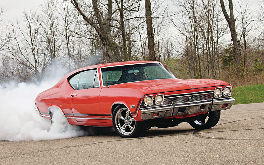Chevrolet Chevelle SS 1968 burnout roads muscle cars hot rod smoke, cars doing burnouts HD wallpaper