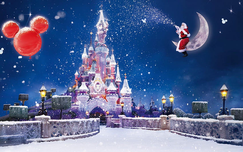Świąteczny zamek Disneya zabawny, ekran komputera Disneya Tapeta HD