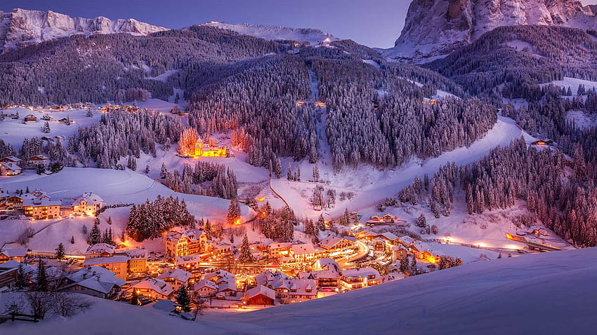 Sunset in Val Gardena in the Dolomites of South Tyrol, Italy, church tyrol italy HD wallpaper