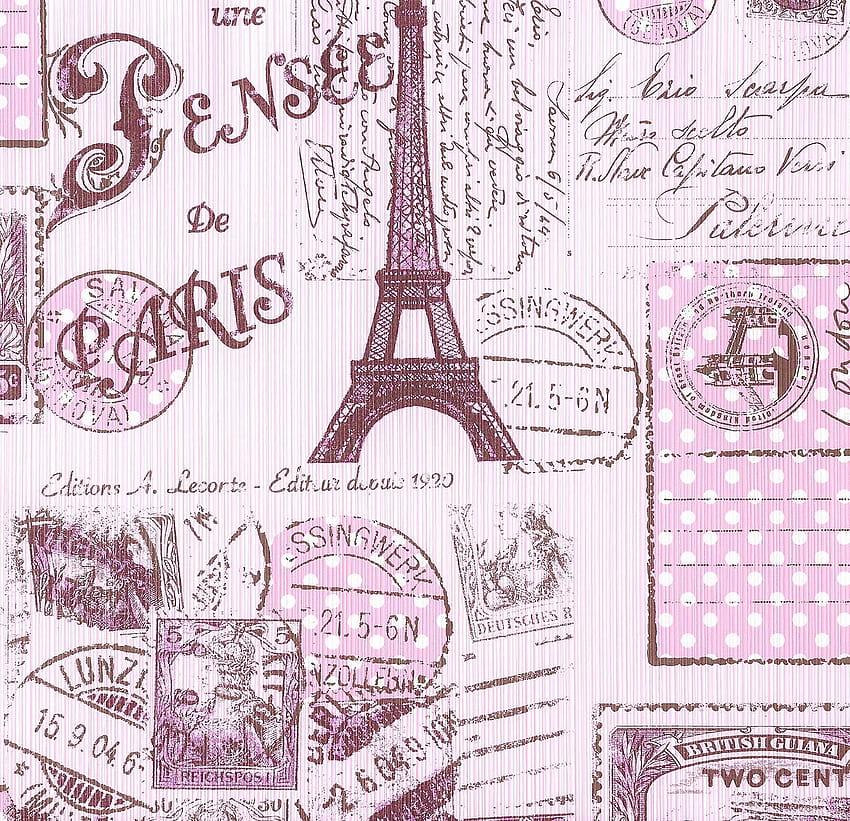 Paris Stamp Collage Stripe Girls Pink Brown Menara Eiffel Bertekstur, kolase paris Wallpaper HD