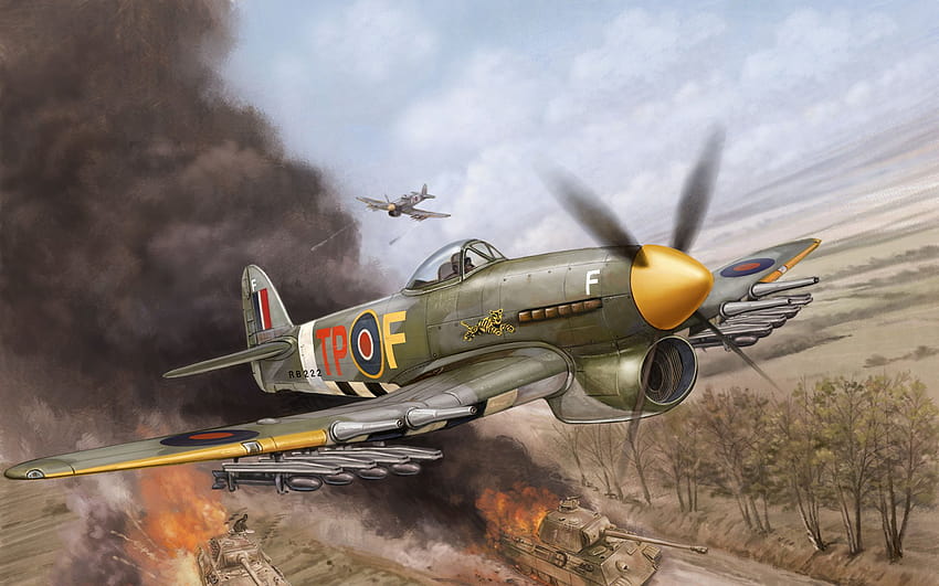 the plane Hawker Typhoon British art HD wallpaper