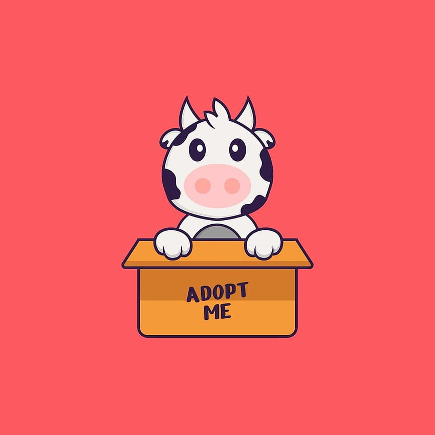 Cute cow in box with a poster Adopt me. Animal cartoon concept isolated. Can used for t, adopt me cow HD phone wallpaper