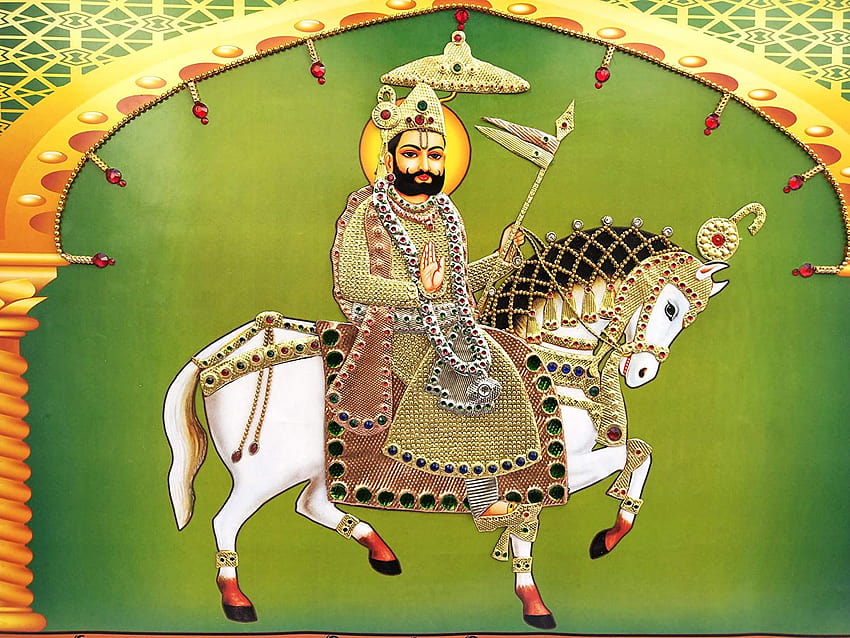 Kup Laxman Art Baba Ramdev ji Maharaj Pir Mosiężna rama wykonana ręcznie, ramdevji Tapeta HD