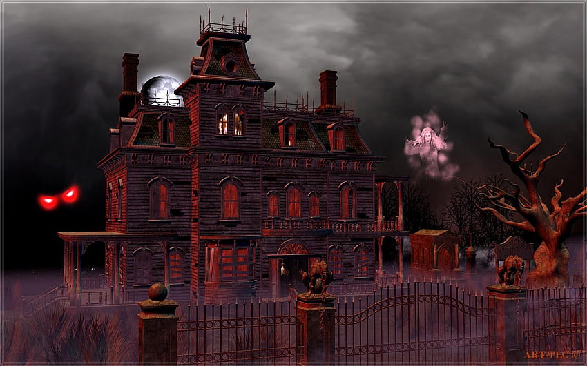 4 Casa embrujada animada, caricatura de casa espeluznante fondo de pantalla