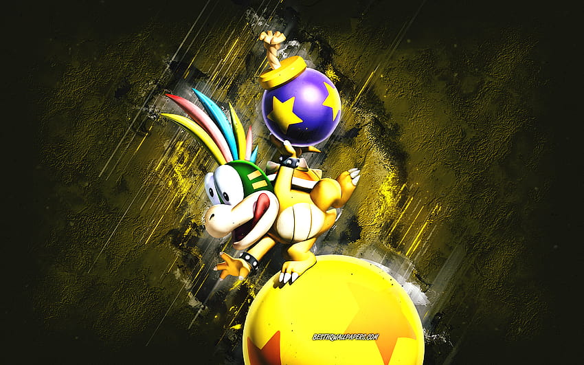 Lemmy Koopa, Super Mario, Mario Party Star Rush, characters, yellow stone background, Super Mario main characters, Lemmy Koopa Super Mario with resolution 2880x1800. High Quality HD wallpaper