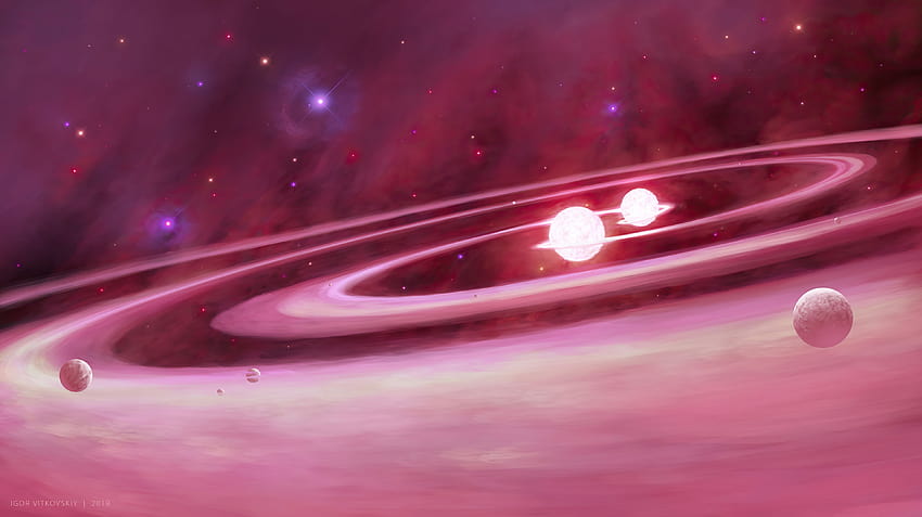 Planet Merah Muda Bintang Luar Angkasa Wallpaper HD