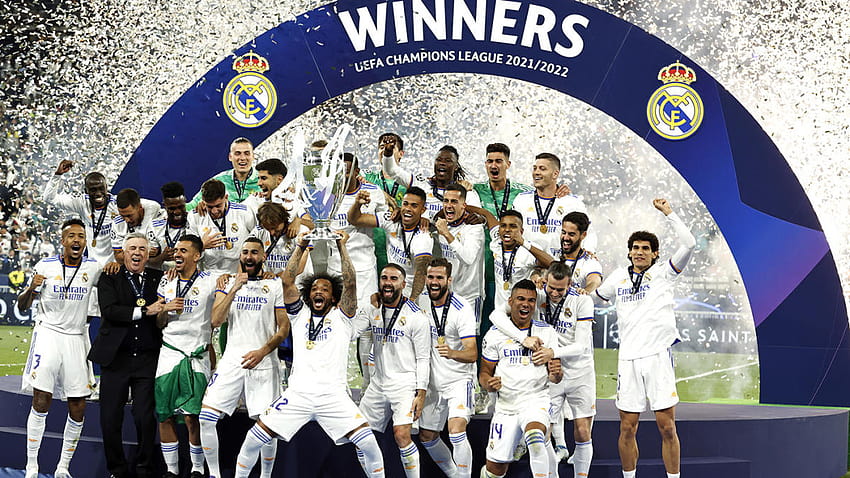 Real Madrid besiegte Liverpool und gewann dank Vinicius Junior und Thibaut Courtois den 14. Champions-League-Titel, UCL-Finale 2022 HD-Hintergrundbild