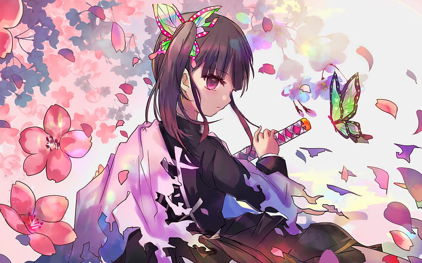 Kimetsu No Yaiba Anime Full ID의 Kanao Tsuri, 보라색과 분홍색 애니메이션 HD 월페이퍼