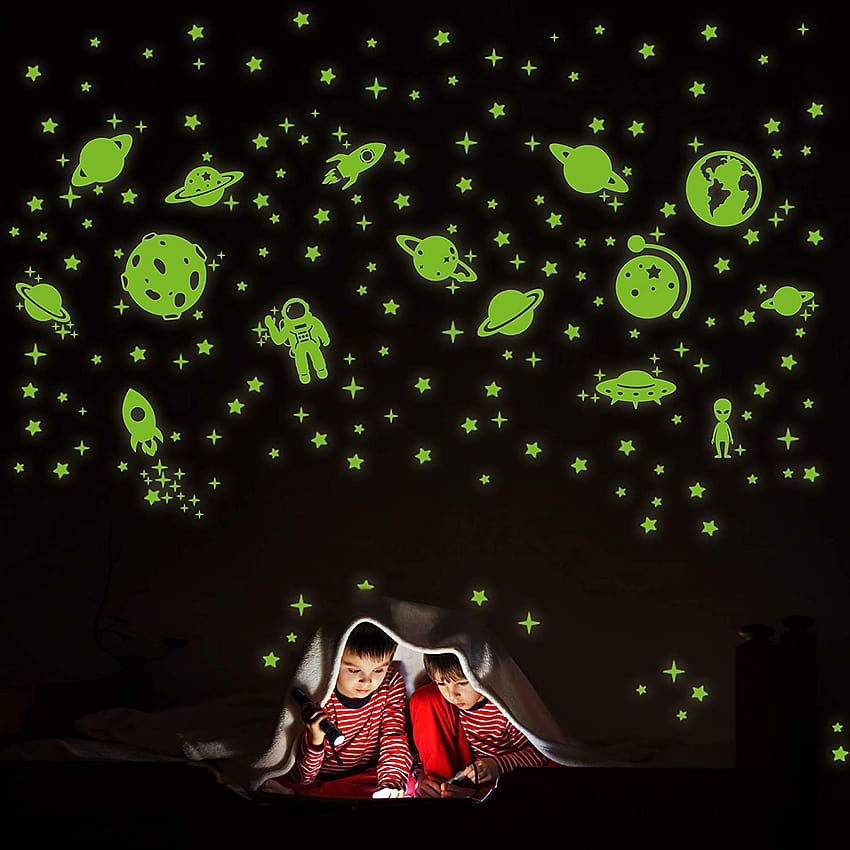 260個 暗闇で光る星 天井用の光る星 星の壁デカール 太陽系 スペース ギャラクシー プラネット ウォールステッカー 子供用 女の子 男の子 部屋の装飾 寝室用: キッチン & HD電話の壁紙
