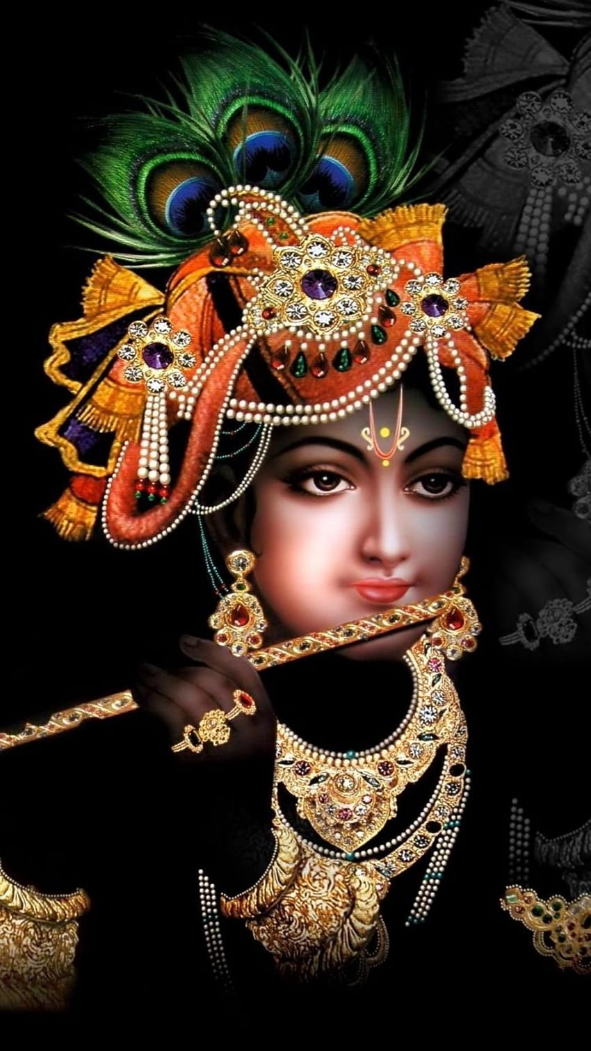 Shri Krishna w czarnym tle, Krishna w pełni mobilny Tapeta na telefon HD