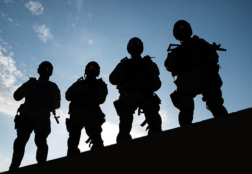 Armeesoldat Spezialeinheit Spezialeinheit Polizei vier, Soldatensilhouette HD-Hintergrundbild