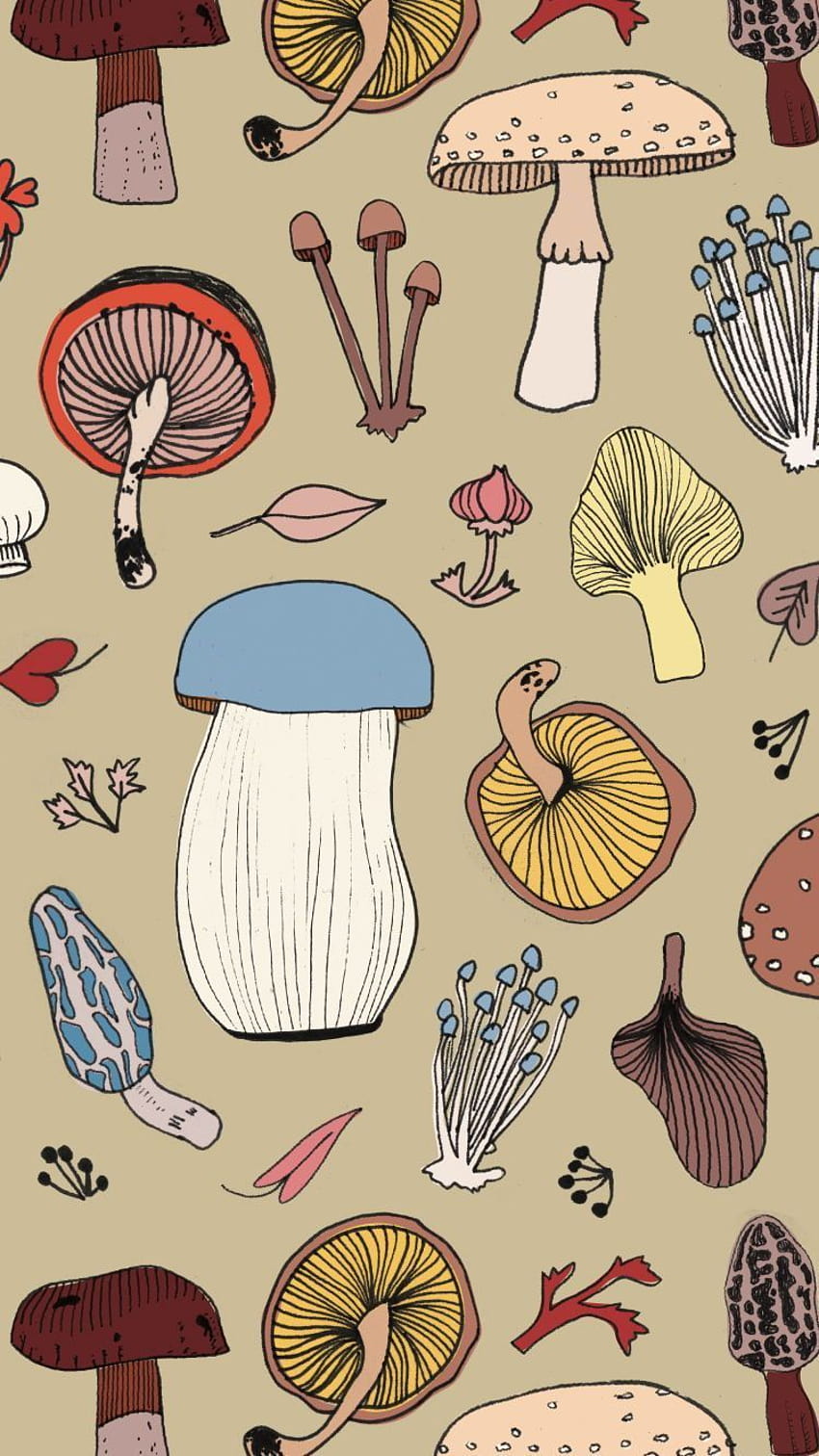 Earthy mushroom surface pattern, mushroom aesthetic HD phone wallpaper