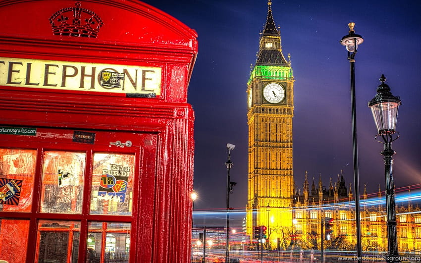 Bilik Telepon, Big Ben, London, Latar Belakang Layar Lebar Inggris Wallpaper HD