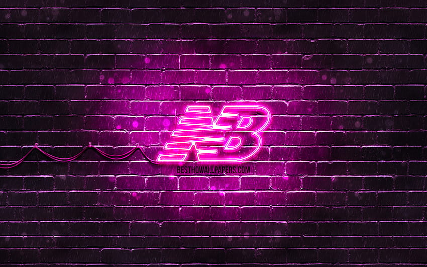 New Balance purple logo, purple brickwall, New Balance logo, brands, New Balance neon logo, New Balance with resolution 3840x2400. High Quality HD wallpaper