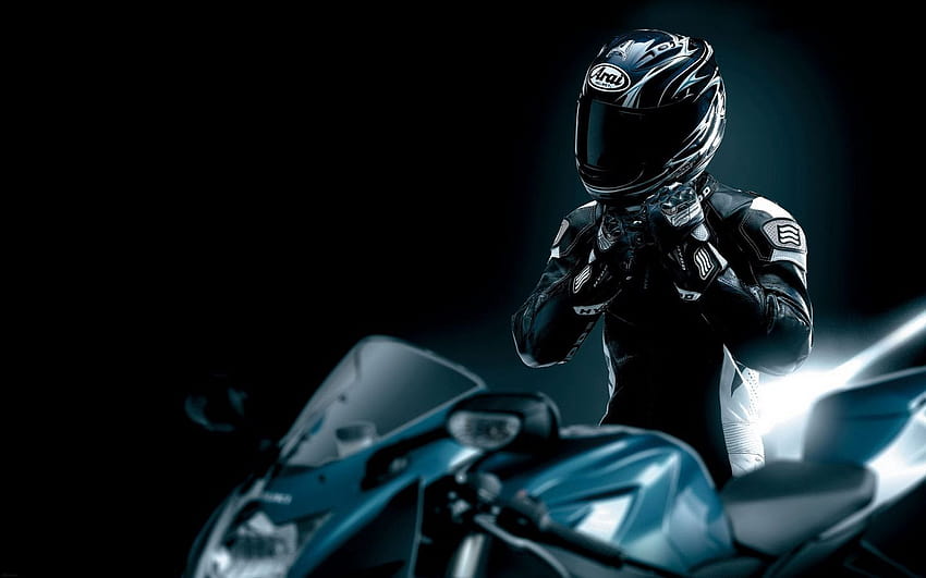1440x900 racer, black, motorcycle, helmet 16:10 backgrounds HD wallpaper