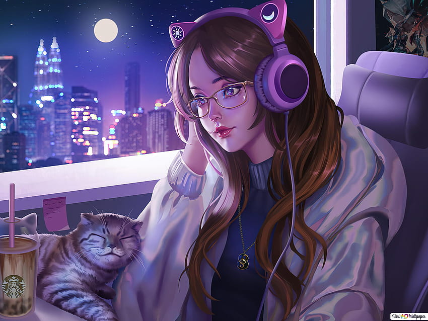 Anime Girl Lofi Cat Anime [2048x1536] for your , Mobile & Tablet HD wallpaper