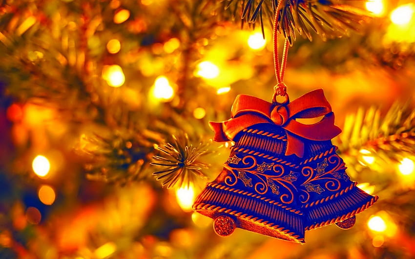 Christmas Tree Decorations Bells Holiday New Year, dekorasi tahun baru Wallpaper HD