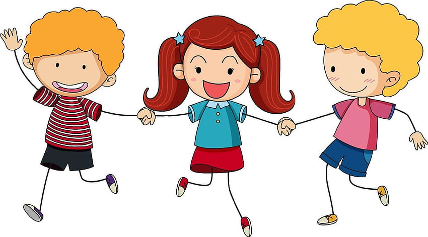 Three kids holding hands cartoon character hand drawn doodle style isolated 2296959 Vector Art at Vecteezy, holding hands kids HD wallpaper