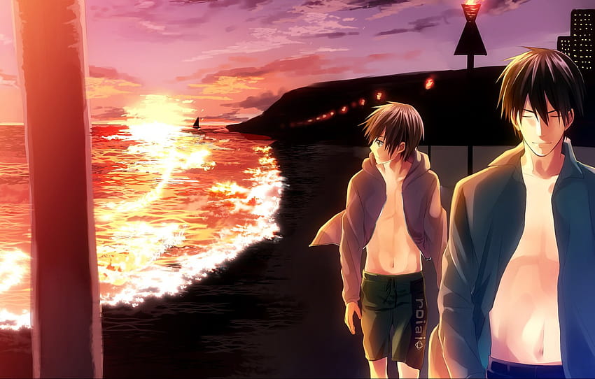 sea, sunset, anime, art, walk, guys, Provides ichi Hatsukoi , section прочее, sekai ichi hatsukoi HD wallpaper