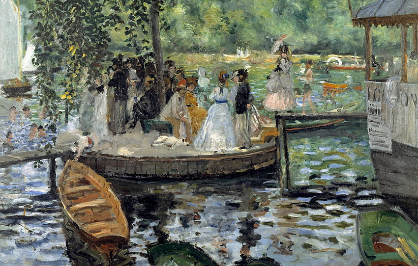 paesaggio, barca, molo, Il Grenouillere, Pierre Auguste Renoir, Pierre Auguste Renoir , sezione живопись Sfondo HD