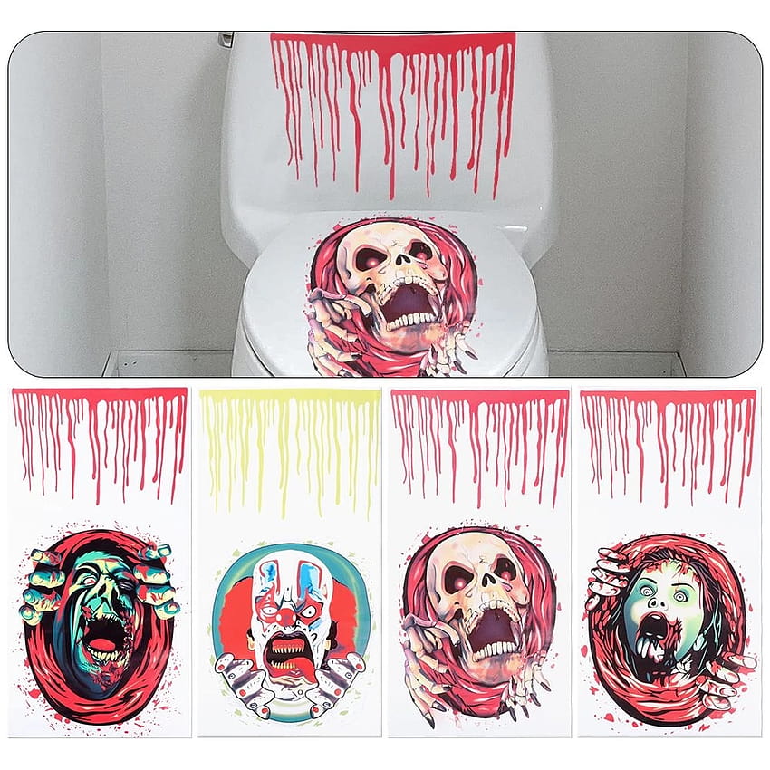 Плакат Фестивал Art Decal Баня Horror Pattern Стикери за тоалетна Страшно зомби Хелоуин Декор HD тапет за телефон