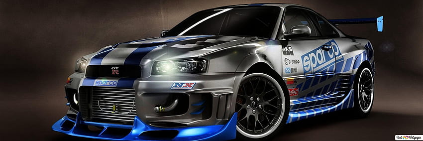 파란색과 은색 닛산 스카이라인 gtr r34, gt r r34 pc HD 월페이퍼