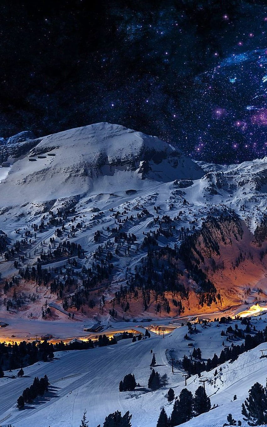 Mountain Night Sky Snow Blue Stars ...best .in, mountain mobile HD phone wallpaper