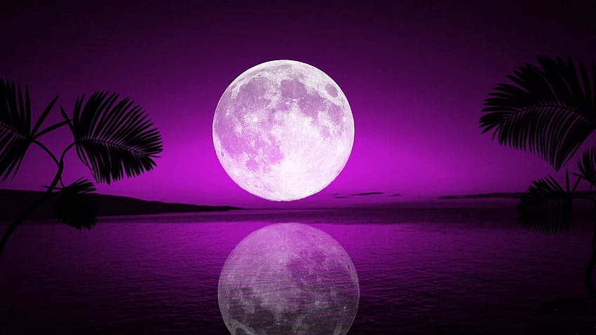 Cahaya Bulan Ungu, bulan ungu dan gunung Wallpaper HD