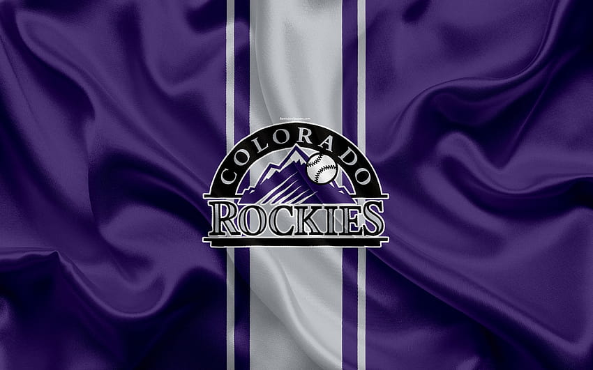 Colorado Rockies, logo, trama di seta, club di baseball americano, bandiera viola, emblema, MLB, Denver, Colorado, USA, Major League Baseball con risoluzione 3840x2400. Alta qualità, Colorado Rockies 2021 Sfondo HD