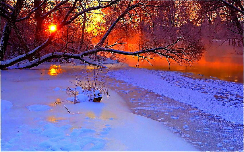 Winter river sunrise HD wallpaper | Pxfuel