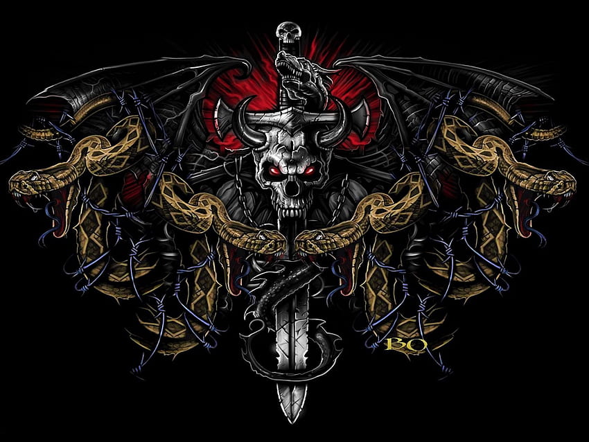 Skull, Sword, Snake, Dark, Art, , Background, 770b5a, skull and snake HD wallpaper