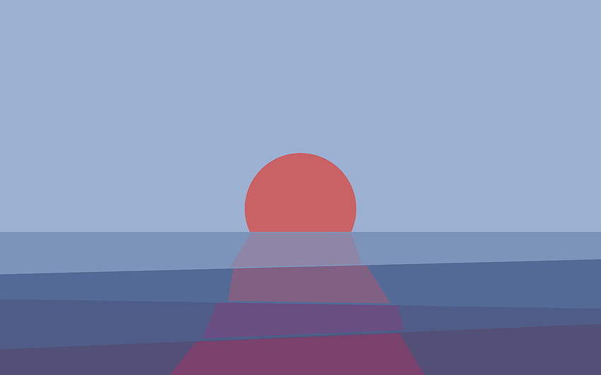 : zachód słońca, odbicie, proste tło, Sztuka cyfrowa, minimalizm, morze, horyzont, Słońce, abstrakcyjny 2880x1800, prosty zachód słońca cyfrowy Tapeta HD