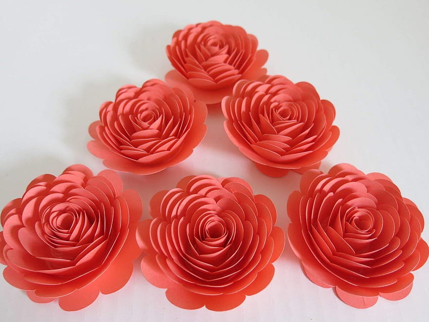 Coral Paper Roses, 3 Inch Paper Flowers, Set of 6 Salmon Wedding Flowers, Bridal Shower Decor, Princess Theme Tea Party Decorations Baby Nursery Wall, double salmon hollyhocks HD wallpaper