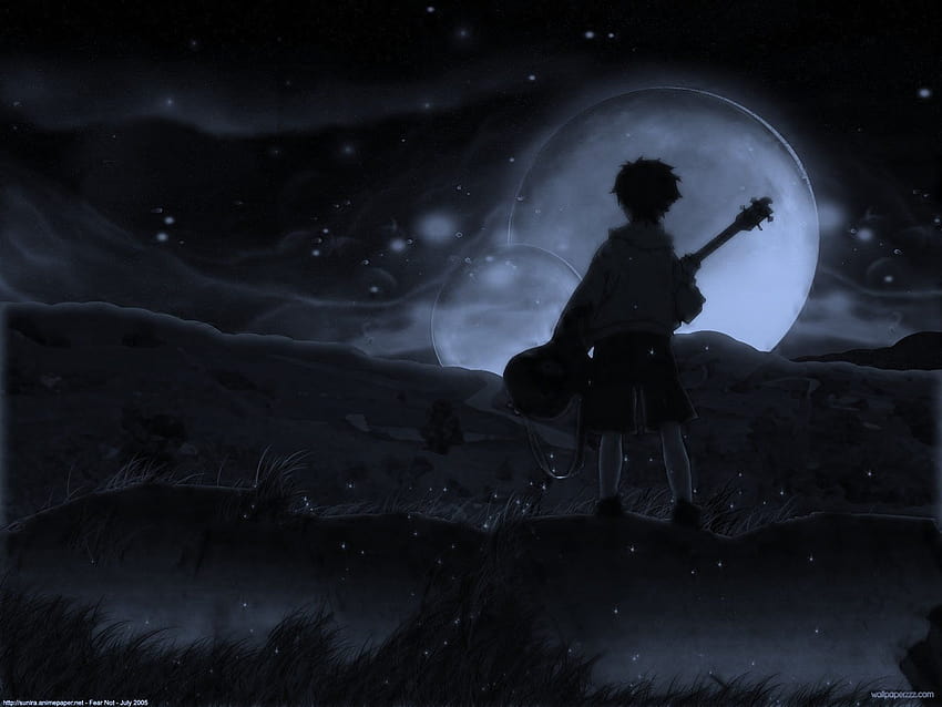 アニメ少年と背景、アニメ少年ギター 高画質の壁紙