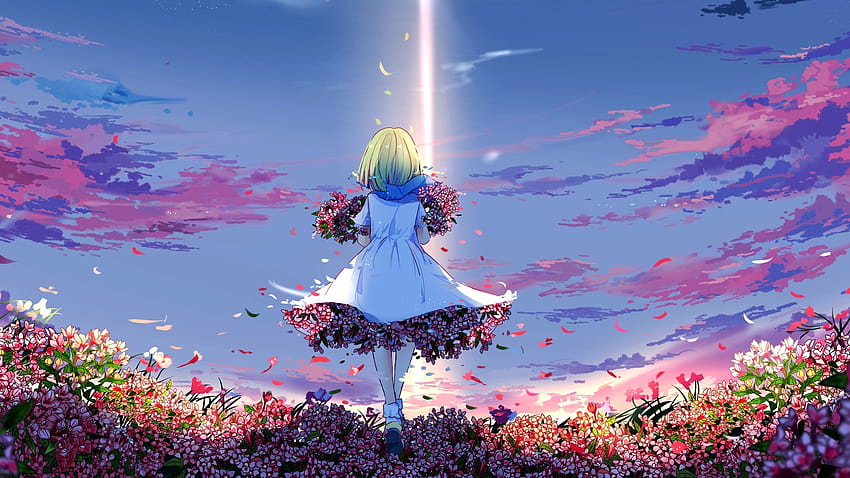 Light, Green Hair, Colorful Flowers, Spring, Back View, Anime Girl ...