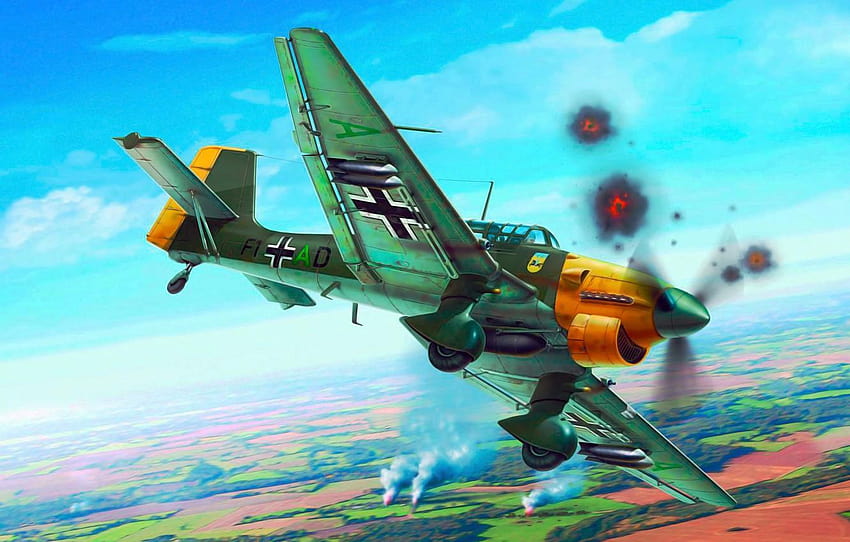 war, art, airplane, painting, aviation, ww2, Junkers Ju HD wallpaper
