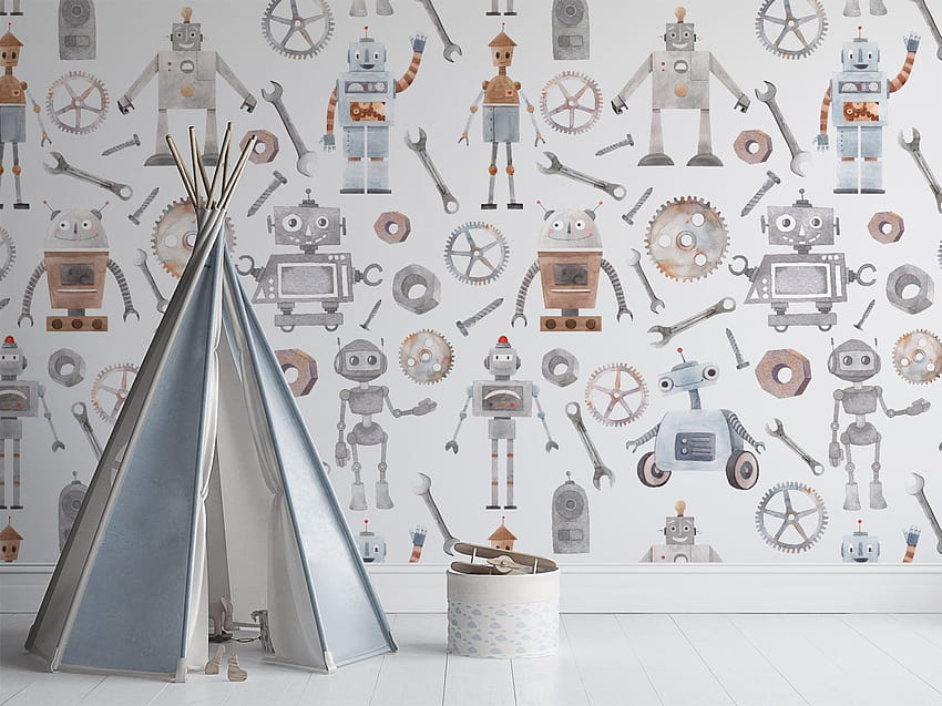 Kids for Boys Robot Removable Peel and Stick Robots Wall Mural Self Adhesive Nursery Watercolor Robot Pattern HD wallpaper