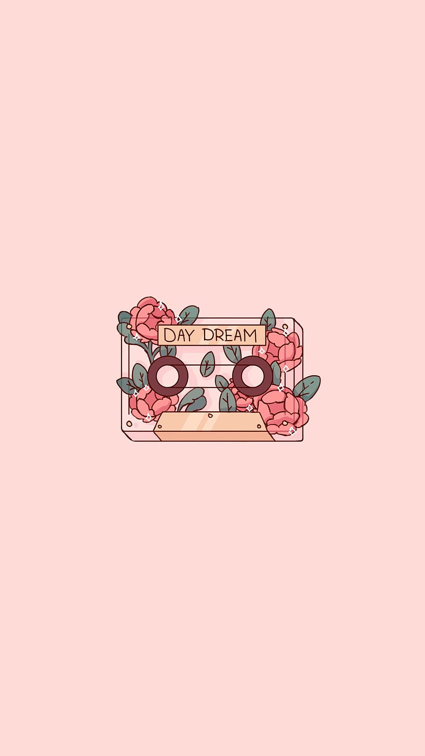 Ładny różowy romantyczny dzień sen telefon kasetowy Doodle rysunek, romantyczna estetyka Tapeta na telefon HD