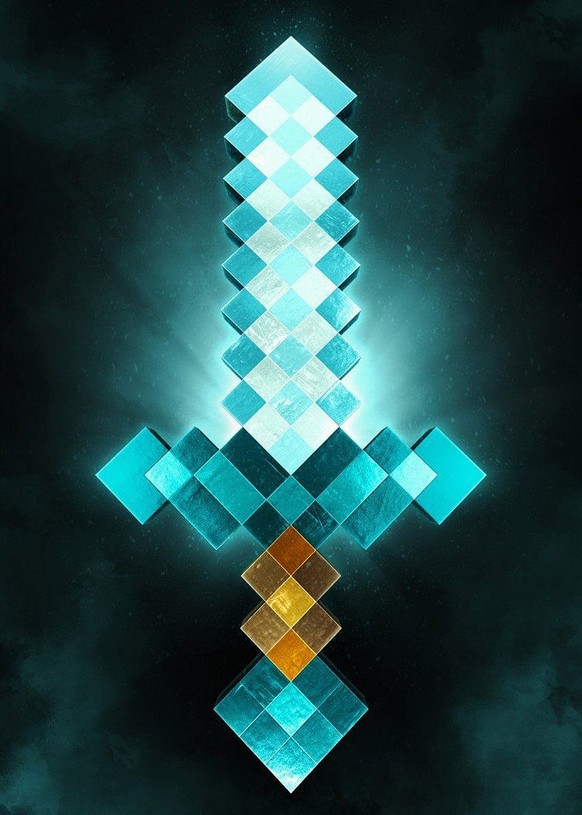 โปสเตอร์โลหะ Minecraft 3D Sword ', minecraft ดาบ netherite วอลล์เปเปอร์โทรศัพท์ HD