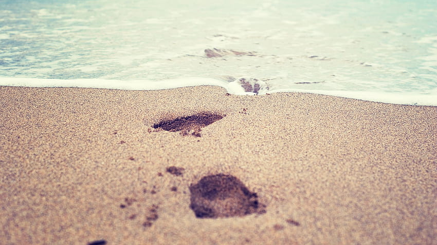 Beach, sea, foams, sands, footprints 2560x1600, footprints in the sand HD wallpaper