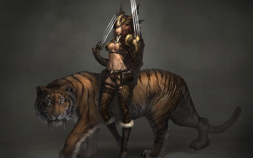 wanita, Harimau, harimau gigi saber Wallpaper HD