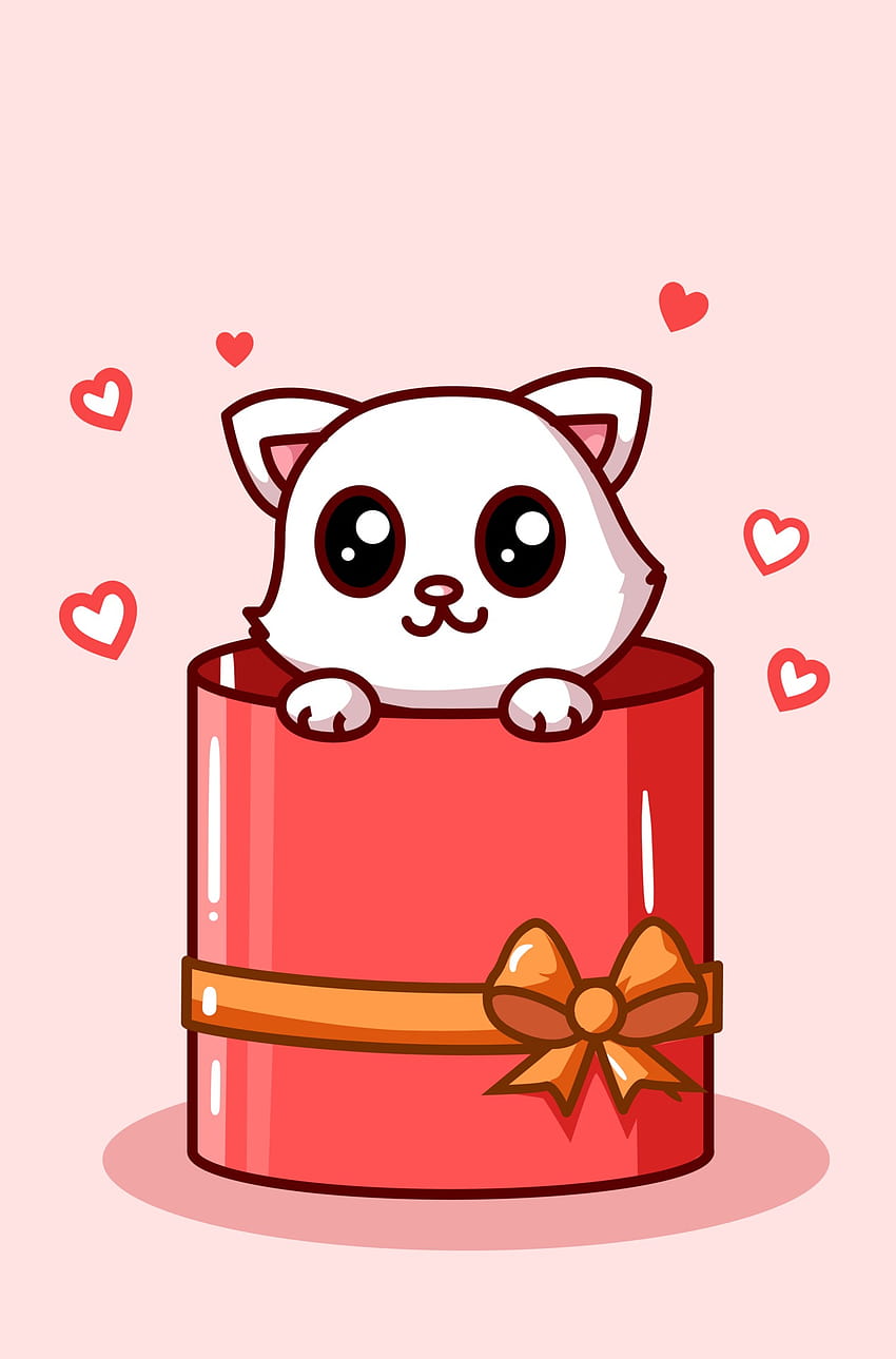 Kawaii cat in the valentine box present cartoon illustration 2156860 Vector Art at Vecteezy, kawaii valentines art Sfondo del telefono HD