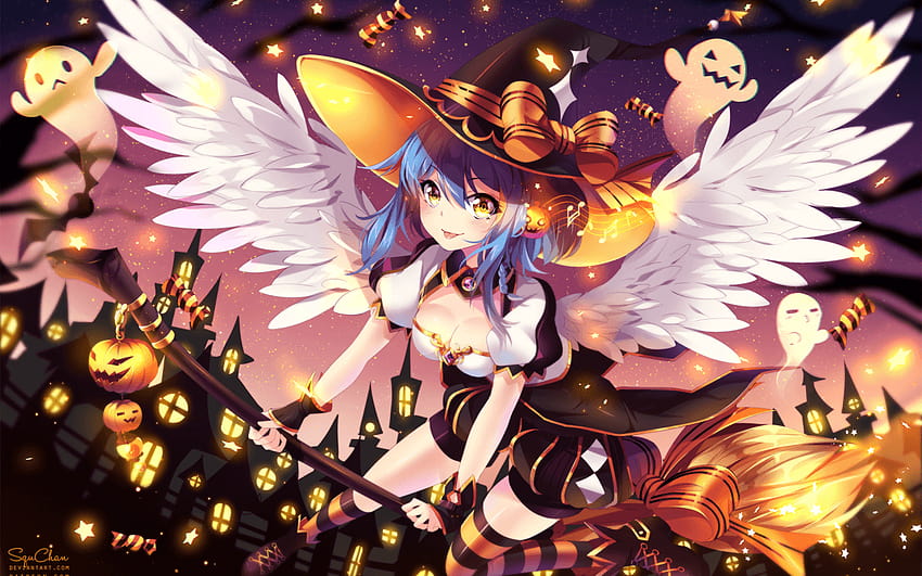 1280x800 Anime Girl, Halloween 2016, Witch, Ghosts, Wings, anime ghosts HD wallpaper