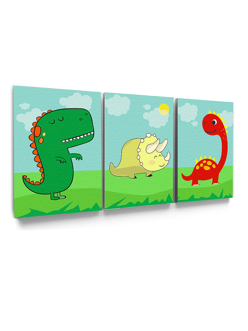 Niezręczne style Śliczne dinozaury Wydruki na płótnie Little Trex Oprawione płótno Wall Art Gotowe do zawieszenia Wystrój pokoju dziecięcego Prezenty Sztuka dla dzieci Noworodek Dekoracje ścienne do pokoju Dinozaur Made in Tapeta na telefon HD