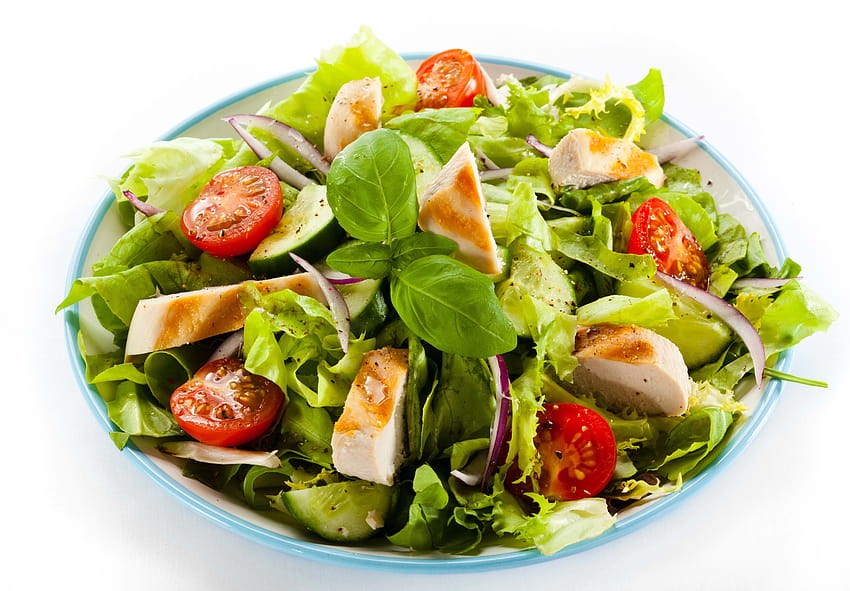Salad with meat, caesar salad HD wallpaper