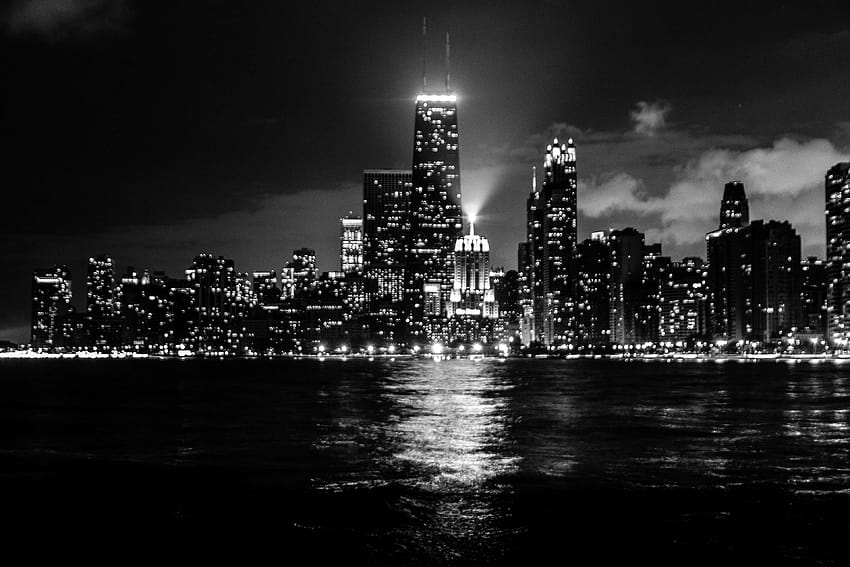 508596 hitam dan putih, chicago, lanskap kota, nightscape Wallpaper HD