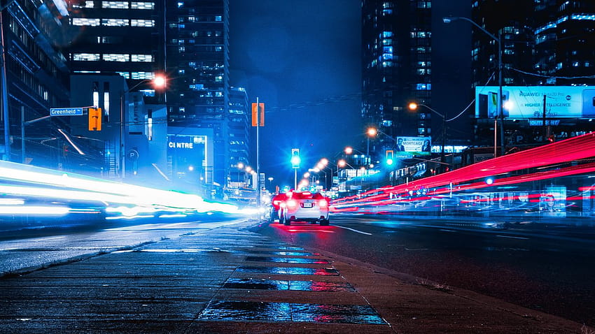 ciudad de noche, coches, carretera, larga exposición, coche de noche fondo de pantalla