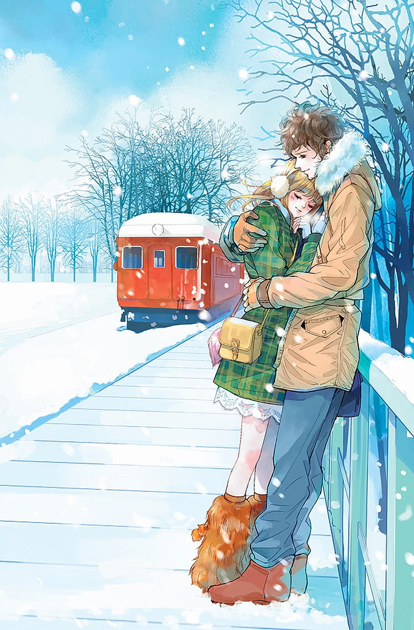 Red Train Anime Couple Snow Romantic Love Tree, romantic anime couple HD  phone wallpaper | Pxfuel