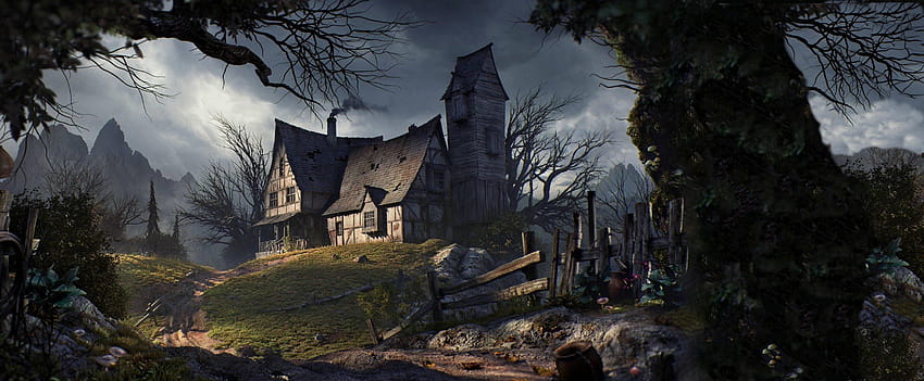 Creepy House For Halloween [3440x1440] : Layar lebar, halloween ultrawide Wallpaper HD