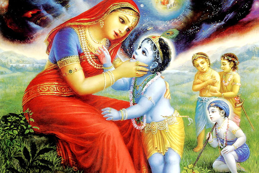 Lord bal krishna and his mother yashoda, Print by Young Artist Harshit  Pustake